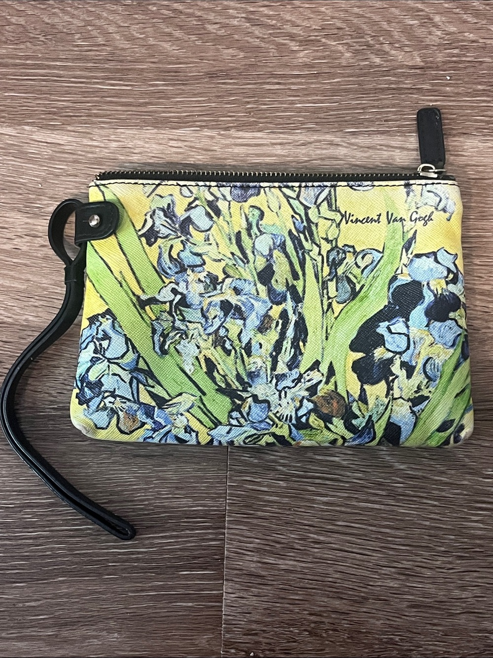 Erwin Pearl Vincent Van Gogh Irises Wristlet Clutch with Black Strap